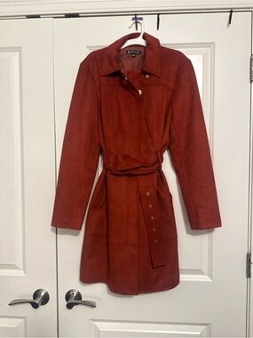 INC International Concepts Red Suede Belted Trench Coat